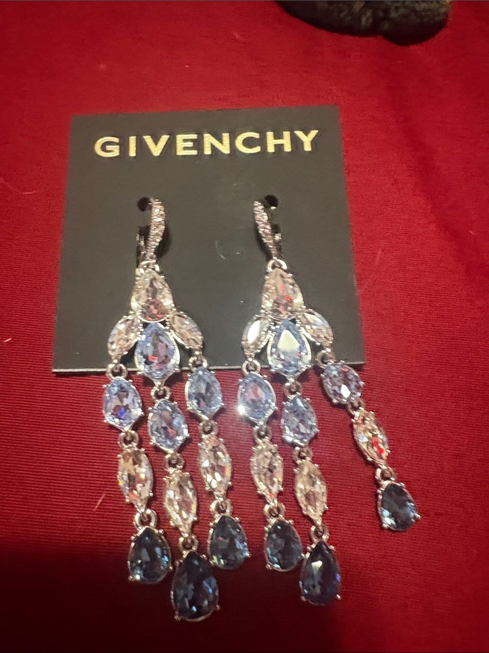 Givenchy Silver-Tone Blue Crystal Chandelier Earrings